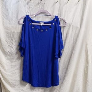 BNWOT SPENSE TOP ACCENT RINGLETS ROYAL BLUE LG